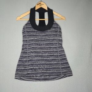Lululemon Scoop Neck Tank Top Blue/black/gray Striped Size 6
